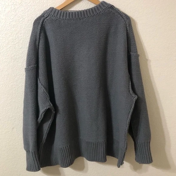 Free People Alli V Neck Sweater in Titan Gray - Size Medium - Picture 5 of 7